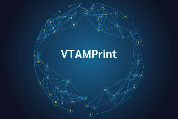 product name on an abstract blue and yellow background