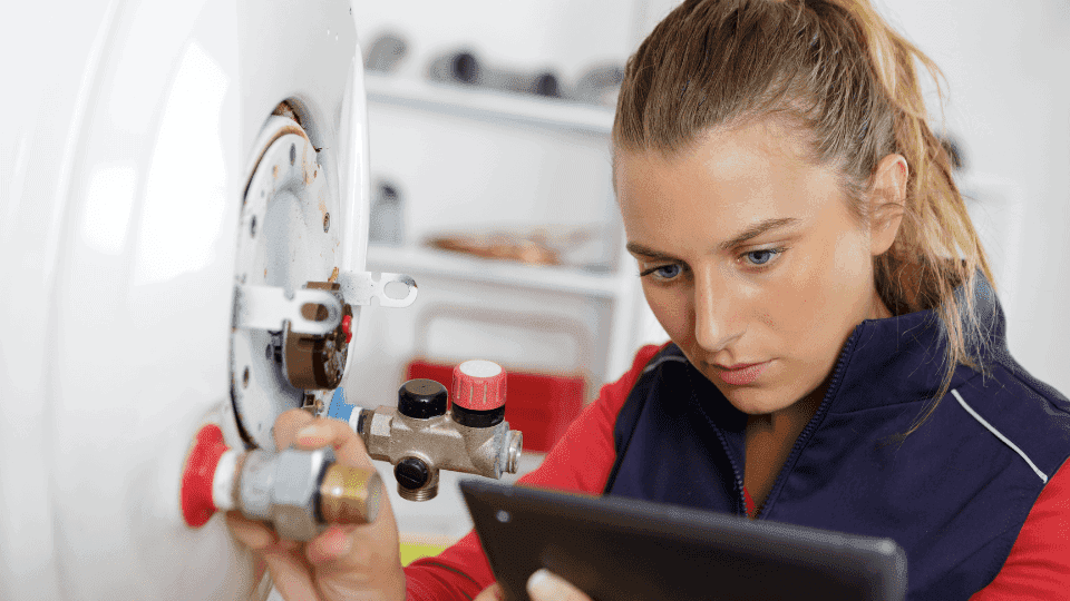 Woman checking equipment