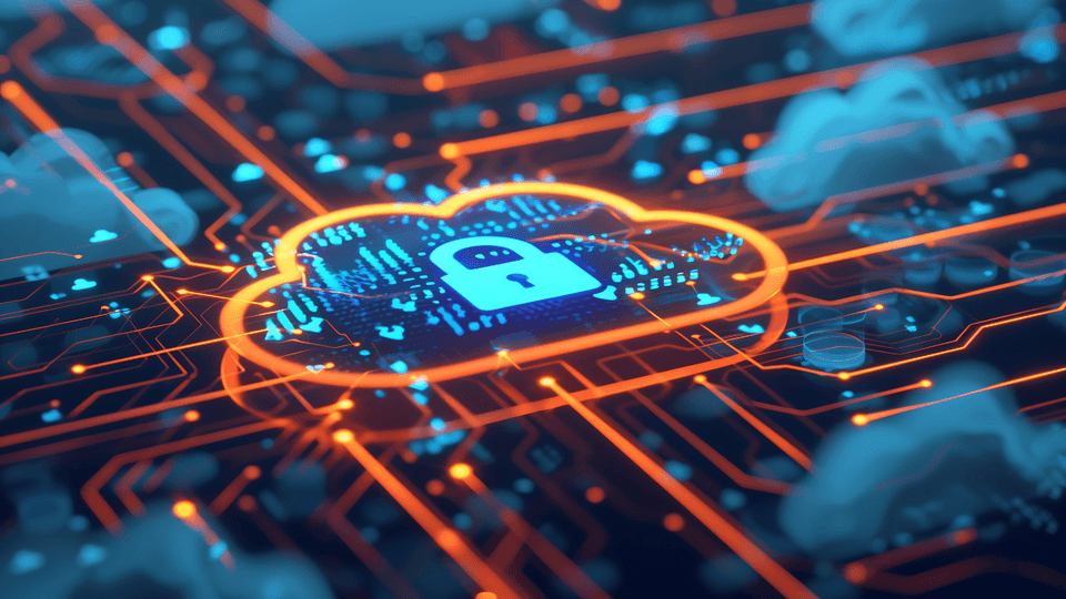 Digital cloud and padlock symbols