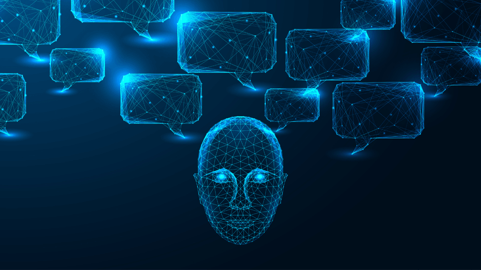 Digital head and speech bubbles