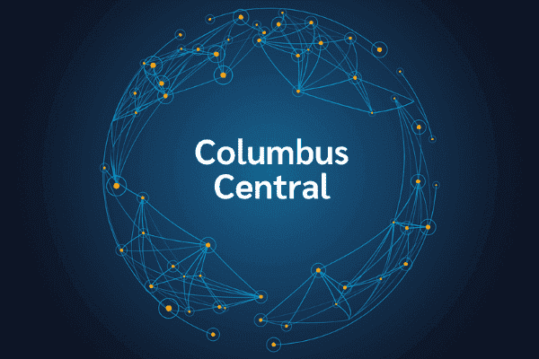 product name on an abstract blue and yellow background