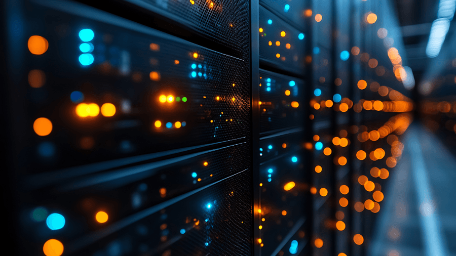 Illuminated server racks in a modern data centre