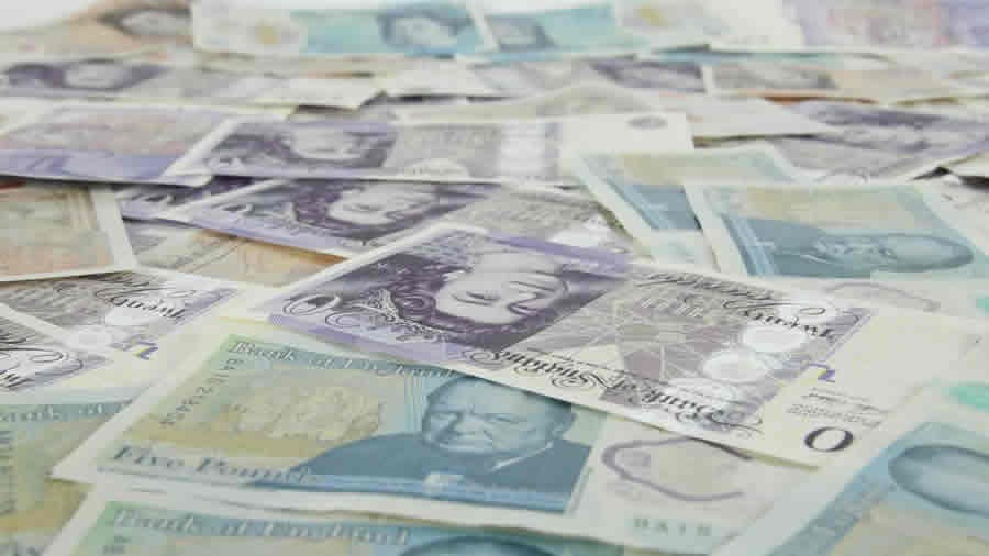 UK bank notes spread out