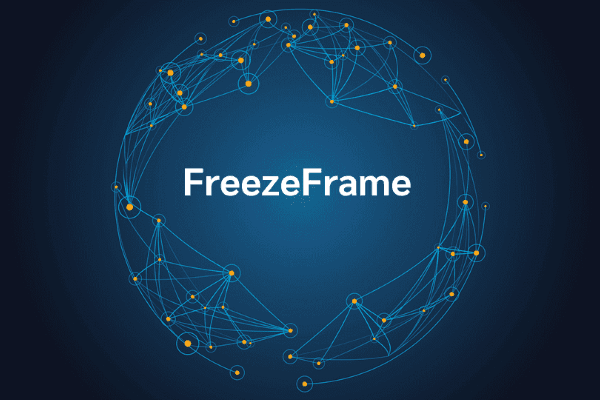 product name on an abstract blue and yellow background