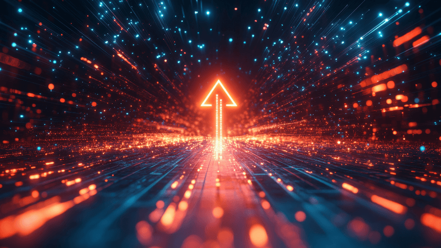 Virtual orange digital arrow and lines