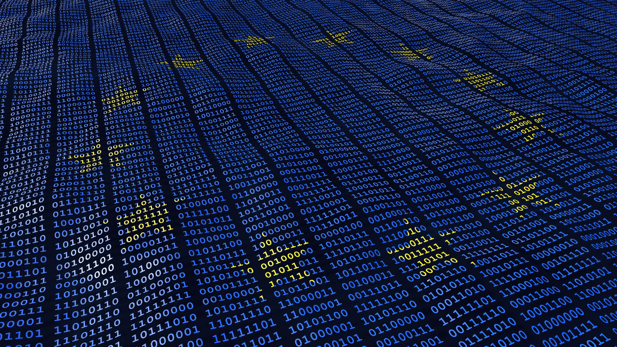 EU flag and binary code