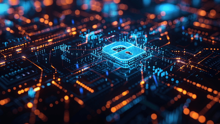 digital padlock on digital circuit board