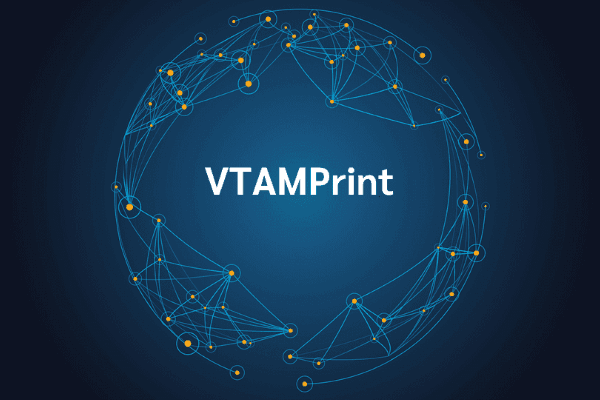 product name on an abstract blue and yellow background