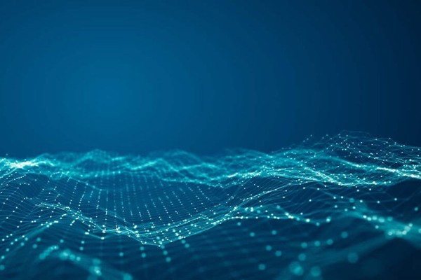 abstract connected light blue lines on a blue background